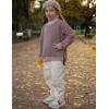 Arshiner Girls Crewneck Sweatshirt Long Sleeve Pullover Tops Drop Shoulder Sweatshirts Side Split(Brown)