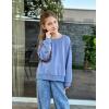 Arshiner Girls Crewneck Sweatshirt Long Sleeve Pullover Tops Drop Shoulder Sweatshirts Side Split(Grey Blue)