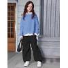 Arshiner Girls Crewneck Sweatshirt Long Sleeve Pullover Tops Drop Shoulder Sweatshirts Side Split(Grey Blue)