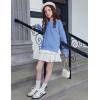 Arshiner Girls Crewneck Sweatshirt Long Sleeve Pullover Tops Drop Shoulder Sweatshirts Side Split(Grey Blue)
