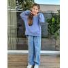 Arshiner Girls Crewneck Sweatshirt Long Sleeve Pullover Tops Drop Shoulder Sweatshirts Side Split(Grey Blue)