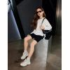 Arshiner Girls Crewneck Sweatshirt Long Sleeve Pullover Tops Drop Shoulder Sweatshirts Side Split(White)