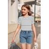 Arshiner Girls Puff Short Sleeve Shirts Summer Ribbed Knit Crewneck T Shirt Tops Tee Blouse(Black Stripe)
