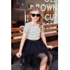 Arshiner Girls Puff Short Sleeve Shirts Summer Ribbed Knit Crewneck T Shirt Tops Tee Blouse(Black Stripe)