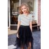 Arshiner Girls Puff Short Sleeve Shirts Summer Ribbed Knit Crewneck T Shirt Tops Tee Blouse(Black Stripe)