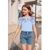 Arshiner Girls Puff Short Sleeve Shirts Summer Ribbed Knit Crewneck T Shirt Tops Tee Blouse(Floral Blue)