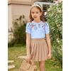 Arshiner Girls Puff Short Sleeve Shirts Summer Ribbed Knit Crewneck T Shirt Tops Tee Blouse(Floral Blue)