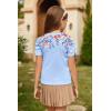 Arshiner Girls Puff Short Sleeve Shirts Summer Ribbed Knit Crewneck T Shirt Tops Tee Blouse(Floral Blue)