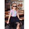 Arshiner Girls Puff Short Sleeve Shirts Summer Ribbed Knit Crewneck T Shirt Tops Tee Blouse(Tie Dye Purple)