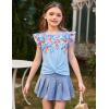 Arshiner Girls Shirt – Short-Sleeve Twist Front T-Shirt for Girls with Cute Flying Sleeves – Summer Blouse Tunic Tee Tops(Flowers-light Blue)