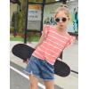 Arshiner Girls Shirt – Short-Sleeve Twist Front T-Shirt for Girls with Cute Flying Sleeves – Summer Blouse Tunic Tee Tops(Stripe-pink&white)