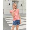 Arshiner Girls Shirt – Short-Sleeve Twist Front T-Shirt for Girls with Cute Flying Sleeves – Summer Blouse Tunic Tee Tops(Stripe-pink&white)