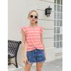 Arshiner Girls Shirt – Short-Sleeve Twist Front T-Shirt for Girls with Cute Flying Sleeves – Summer Blouse Tunic Tee Tops(Stripe-pink&white)