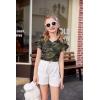 Arshiner Girls T Shirts Double Layer Ruffle Short Sleeve Casual V Neck Kids Summer Tops Blouse Tee(Camo)