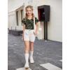 Arshiner Girls T Shirts Double Layer Ruffle Short Sleeve Casual V Neck Kids Summer Tops Blouse Tee(Camo)