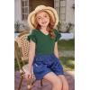 Arshiner Girls T Shirts Double Layer Ruffle Short Sleeve Casual V Neck Kids Summer Tops Blouse Tee(Forest Green)
