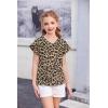Arshiner Girls T Shirts Double Layer Ruffle Short Sleeve Casual V Neck Kids Summer Tops Blouse Tee(Leopard Print)