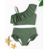 Arshiner Girls Two Piece Swimsuit Ruffles Flounce Printed Bikini Set Swimwear Girl Bathing Suits with Chest Pad(Army Green)