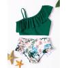 Arshiner Girls Two Piece Swimsuit Ruffles Flounce Printed Bikini Set Swimwear Girl Bathing Suits with Chest Pad(Dark Green – Tropical)