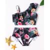 Arshiner Girls Two Piece Swimsuit Ruffles Flounce Printed Bikini Set Swimwear Girl Bathing Suits with Chest Pad(Deep Pink – Flower)