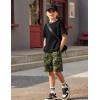 Arshiner Kids Boy Drop Shoulder Tee & Drawstring Waist Shorts With Chain Necklace(Army Green & Camo)