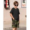Arshiner Kids Boy Drop Shoulder Tee & Drawstring Waist Shorts With Chain Necklace(Army Green & Camo)