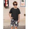 Arshiner Kids Boy Drop Shoulder Tee & Drawstring Waist Shorts With Chain Necklace(Black & Black Camo)