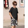Arshiner Kids Boy Drop Shoulder Tee & Drawstring Waist Shorts With Chain Necklace(Black & Black Camo)