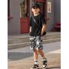 Arshiner Kids Boy Drop Shoulder Tee & Drawstring Waist Shorts With Chain Necklace(Black & Black Camo)