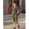 Arshiner Kids Boy Drop Shoulder Tee & Drawstring Waist Shorts With Chain Necklace(Black & Camo)