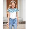 Girls T Shirts Ruffle Short Sleeve Round Neck Loose Blouse Summer Solid Color Casual Girl Tee Tops for 3-12 Years(Blue Flowers)