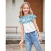 Girls T Shirts Ruffle Short Sleeve Round Neck Loose Blouse Summer Solid Color Casual Girl Tee Tops for 3-12 Years(Blue Flowers)