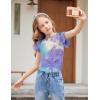 Girls T Shirts Ruffle Short Sleeve Round Neck Loose Blouse Summer Solid Color Casual Girl Tee Tops for 3-12 Years(Blue Tie-dye)