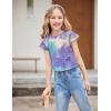 Girls T Shirts Ruffle Short Sleeve Round Neck Loose Blouse Summer Solid Color Casual Girl Tee Tops for 3-12 Years(Blue Tie-dye)