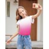 Girls T Shirts Ruffle Short Sleeve Round Neck Loose Blouse Summer Solid Color Casual Girl Tee Tops for 3-12 Years(Gradient Pink)