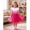 Girls T Shirts Ruffle Short Sleeve Round Neck Loose Blouse Summer Solid Color Casual Girl Tee Tops for 3-12 Years(Gradient Pink)