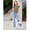 Girls T Shirts Ruffle Short Sleeve Round Neck Loose Blouse Summer Solid Color Casual Girl Tee Tops for 3-12 Years(Leopard Print)