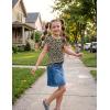 Girls T Shirts Ruffle Short Sleeve Round Neck Loose Blouse Summer Solid Color Casual Girl Tee Tops for 3-12 Years(Leopard Print)