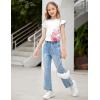 Girls T Shirts Ruffle Short Sleeve Round Neck Loose Blouse Summer Solid Color Casual Girl Tee Tops for 3-12 Years(Pink Flowers)