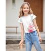 Girls T Shirts Ruffle Short Sleeve Round Neck Loose Blouse Summer Solid Color Casual Girl Tee Tops for 3-12 Years(Pink Flowers)
