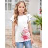 Girls T Shirts Ruffle Short Sleeve Round Neck Loose Blouse Summer Solid Color Casual Girl Tee Tops for 3-12 Years(Pink Flowers)