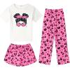 Arshiner Girls Pajama Set 3 Piece Short Sleeve Sleepwear Summer Soft Cute Pjs Outfits(Girl Leopard Heart)