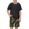 Arshiner Kids Boy Drop Shoulder Tee & Drawstring Waist Shorts With Chain Necklace(Army Green & Camo)