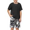 Arshiner Kids Boy Drop Shoulder Tee & Drawstring Waist Shorts With Chain Necklace(Black & Black Camo)