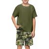 Arshiner Kids Boy Drop Shoulder Tee & Drawstring Waist Shorts With Chain Necklace(Black & Camo)
