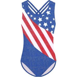 Arshiner Girls Ballet Leotards Dance Gymnastic Outfits Crisscross Straps Sleeveless Tank Dancewear(American Flag)