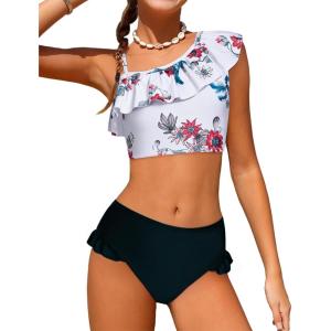 Arshiner Girls Two Piece Swimsuit Ruffles Flounce Printed Bikini Set Swimwear Girl Bathing Suits with Chest Pad(Pattern 1)