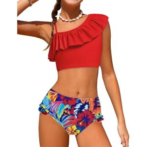 Arshiner Girls Two Piece Swimsuit Ruffles Flounce Printed Bikini Set Swimwear Girl Bathing Suits with Chest Pad(Pattern 11)