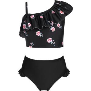 Arshiner Girls Two Piece Swimsuit Ruffles Flounce Printed Bikini Set Swimwear Girl Bathing Suits with Chest Pad(Pattern 19)