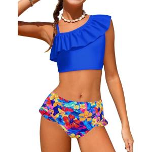 Arshiner Girls Two Piece Swimsuit Ruffles Flounce Printed Bikini Set Swimwear Girl Bathing Suits with Chest Pad(Pattern 22)